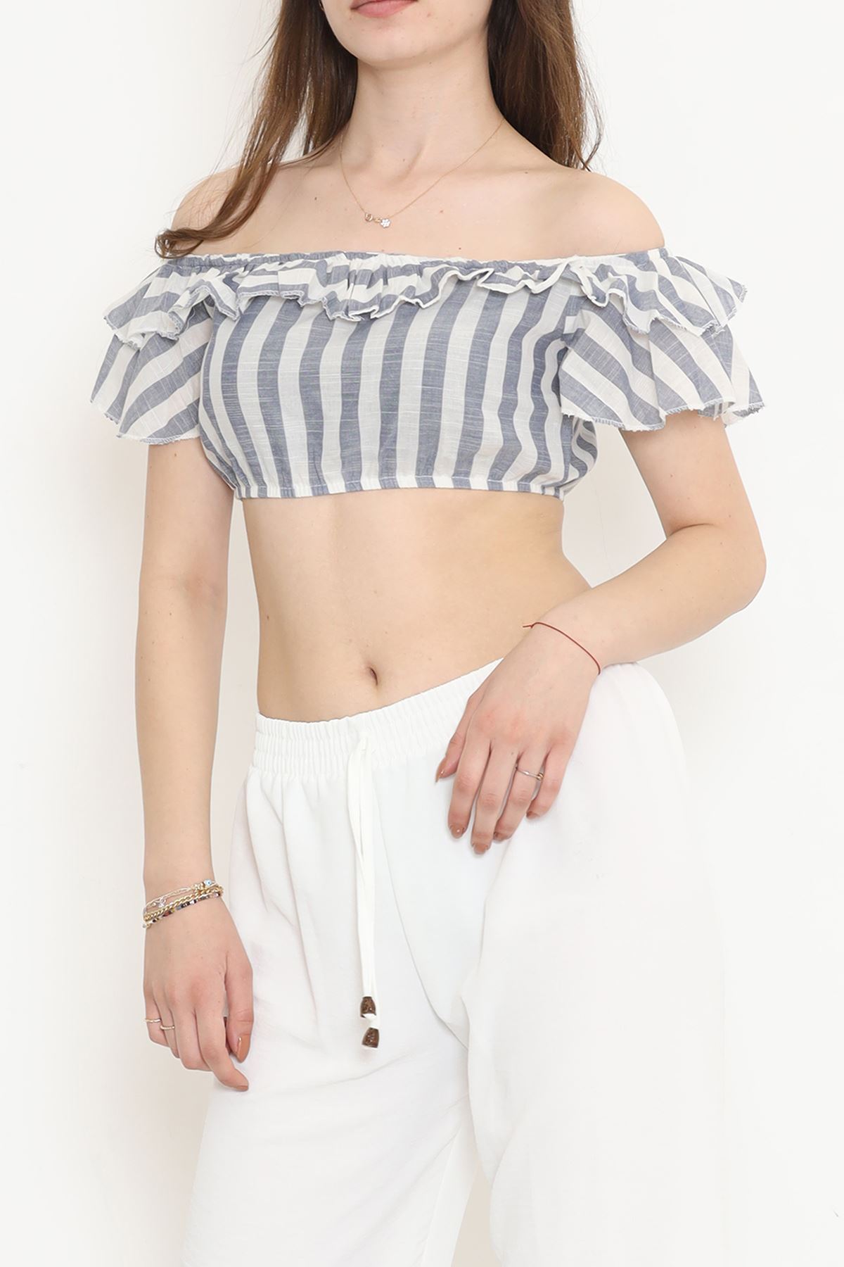 Çizgili Crop Bluz Lacibeyaz - 18426.631.