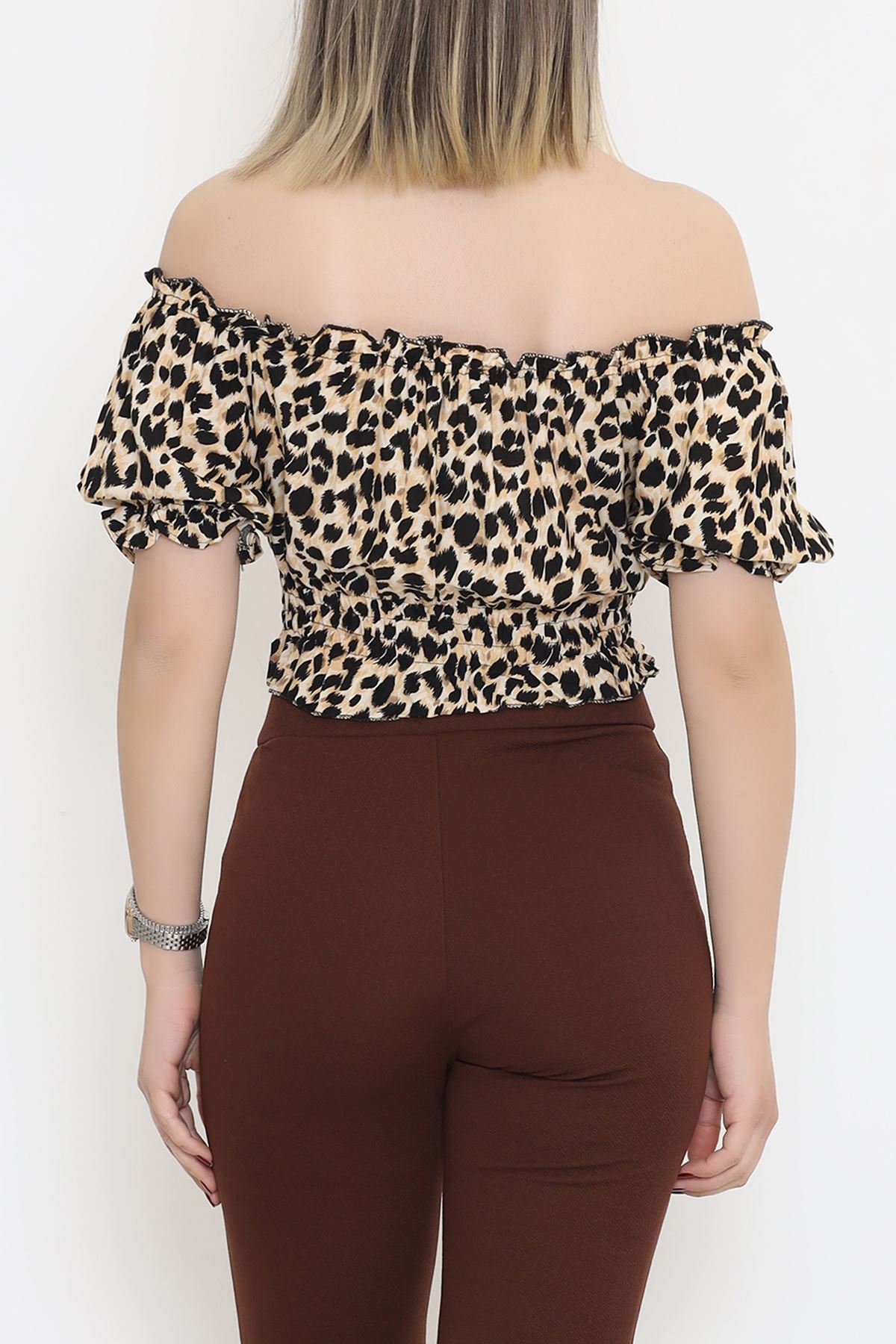 Bel Lastikli Crop Bluz Leopar - 18493.1153.