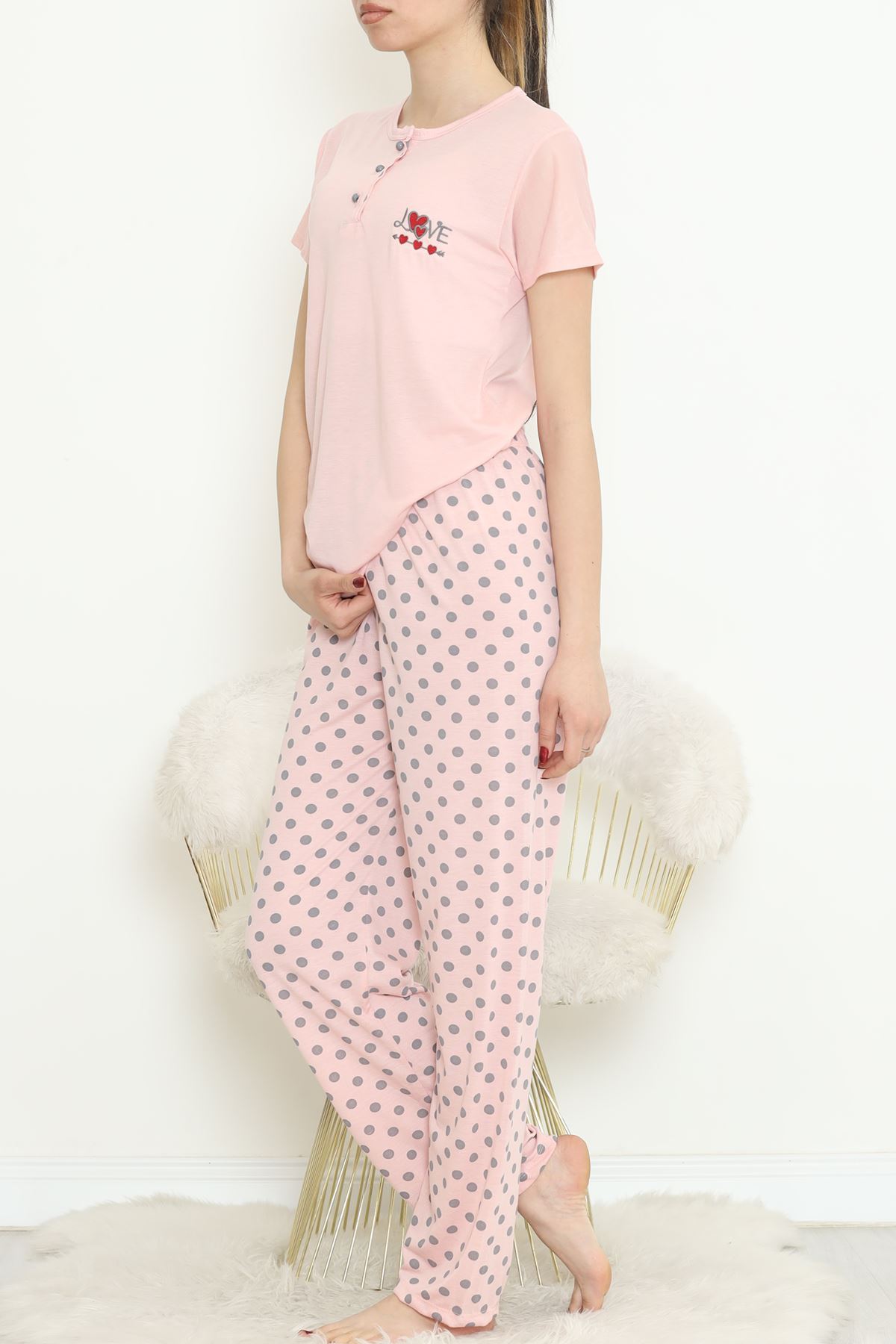 Düğmeli Pijama Takımı Pembe - 704.1287.