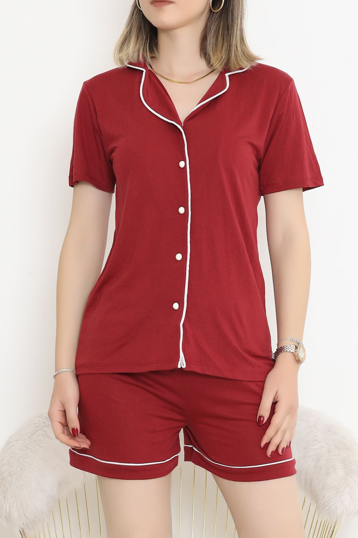 Şortlu Pijama Takımı Bordo - 708.1287.