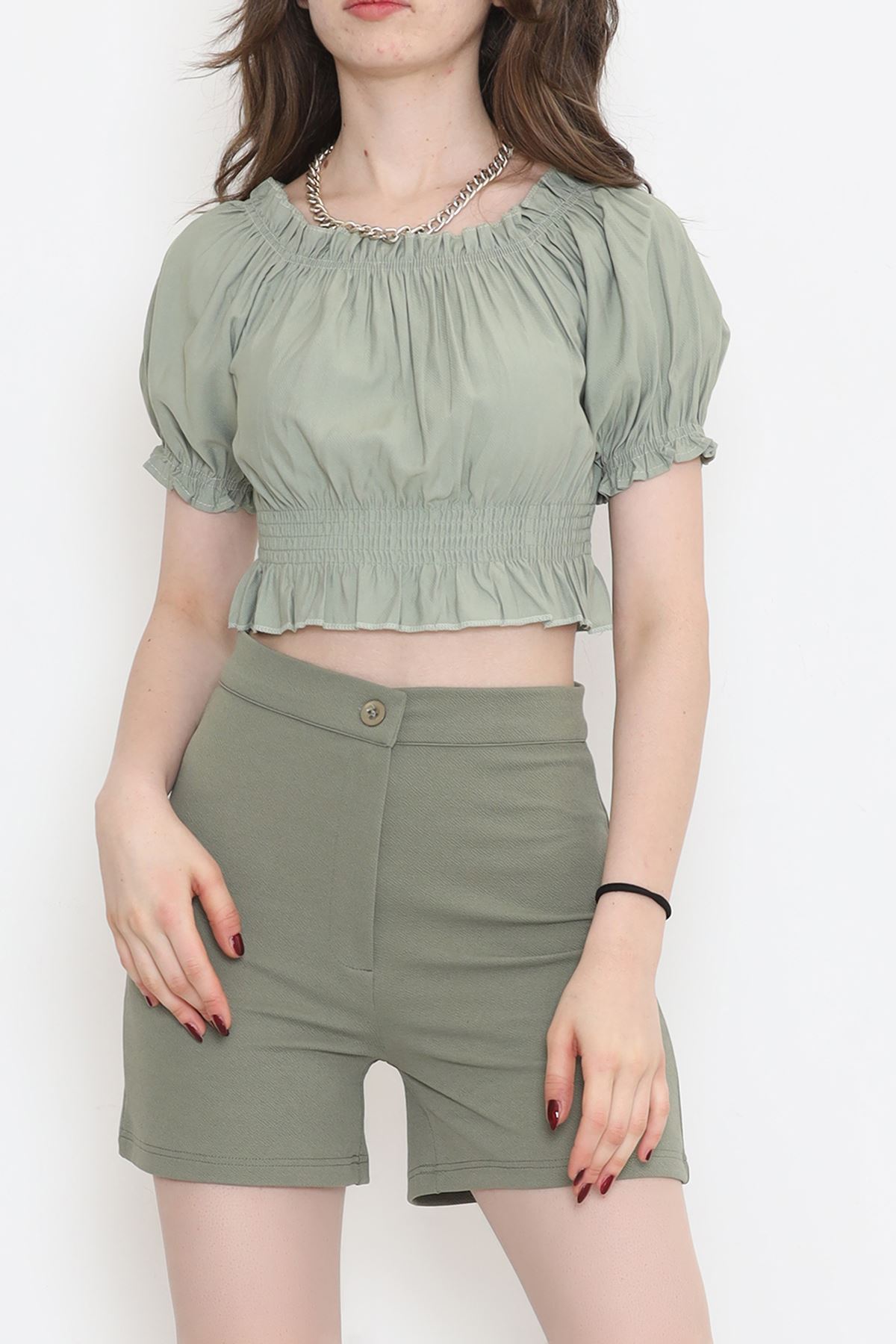 Bel Lastikli Crop Bluz Mint - 18482.1153.