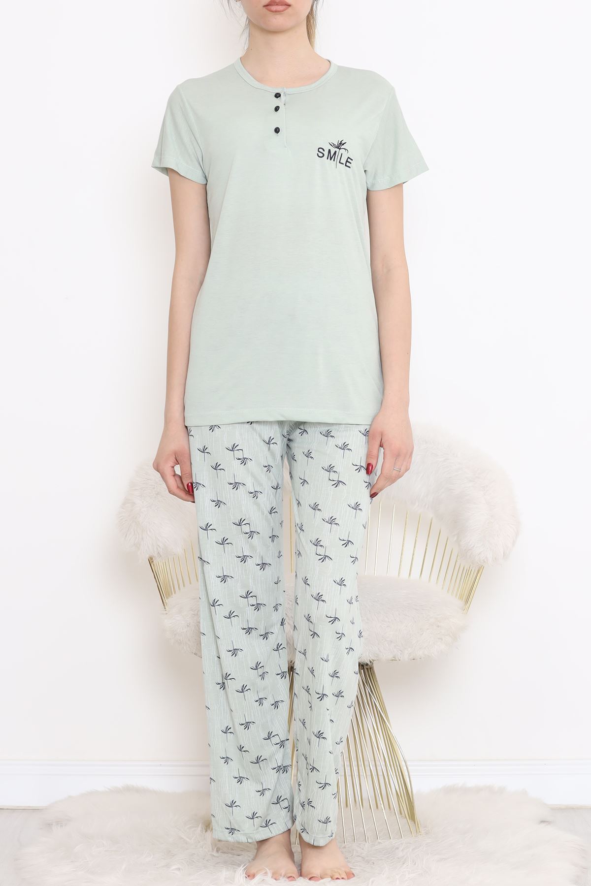 Düğmeli Pijama Takımı Mintlaci - 704.1287.